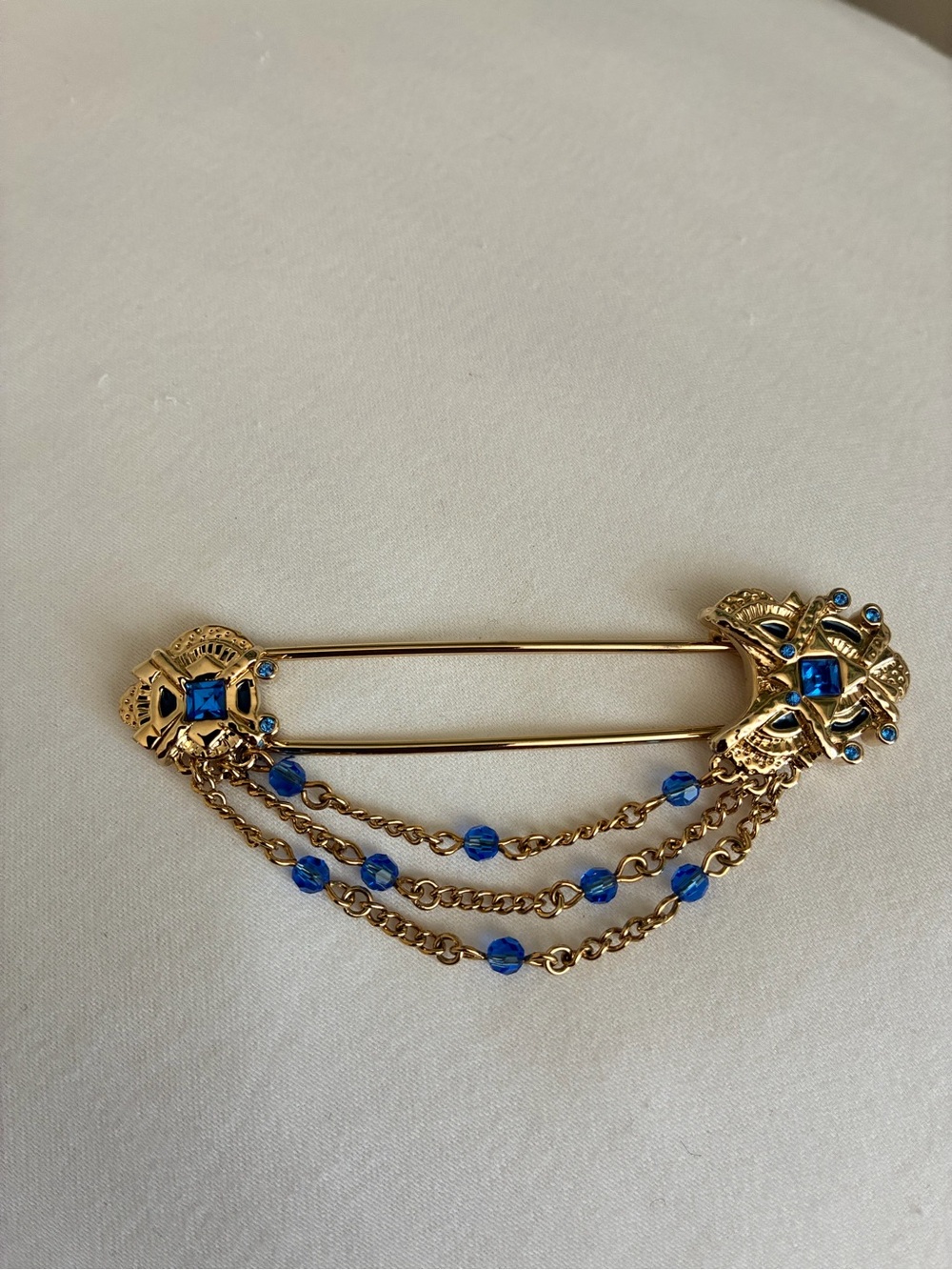 St. John Gold-Tone Blue Crystal Chain Brooch - Women Jewelry